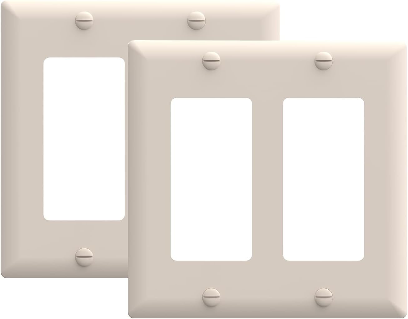 TOPELER 2-Gang Decorative Wall Plates, Switch Outlet Electrical Cover Plate, Unbreakable Thermoplastic Faceplate Cover for Decora Light Switch or Outlet, 4.50 x 4.53 inches, Light Almond, 2 Pack