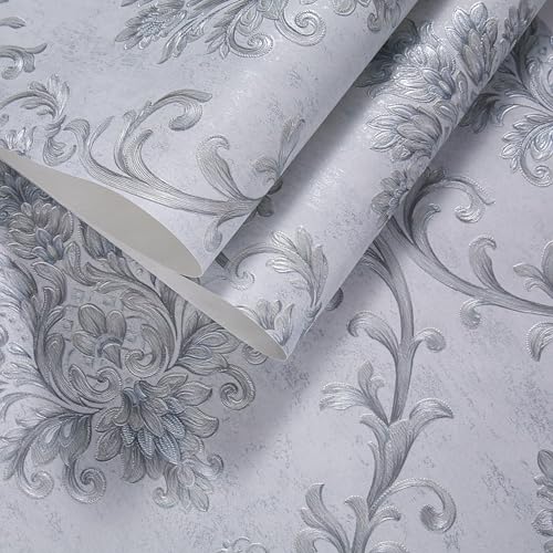 Papier peint 3D relief gris foncé intissé grandes fleurs salon chambre à coucher