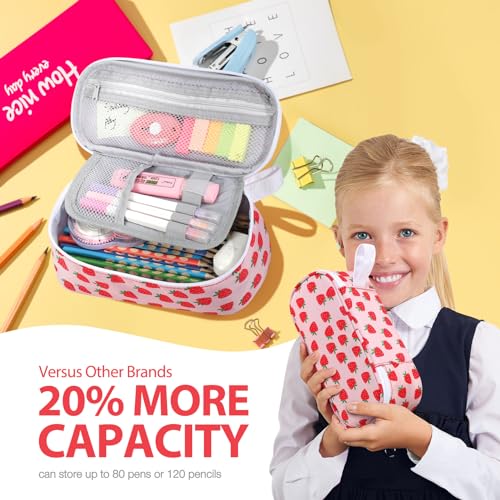 Image of Jcocylse Large Capacity Pencil Case Portable Pencil Pouch Bag School Supplies for College Students Girls Boys Adults(Strawberry)