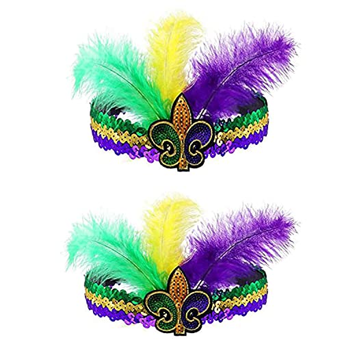 LKQBBSZ Mardi Gras Feather Headband Sequin Headband for New Orleans Masquerade Mask Party Faux Feather Fascinators Feather Headband Cocktail Headwear
