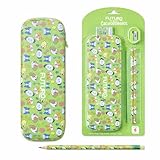 Kit Escolar Completo com Estojo, Lápis, Régua e Apontador, Estampas de Cachorrinhos ou Gatinhos, Verde ou Laranja, 6 Peças