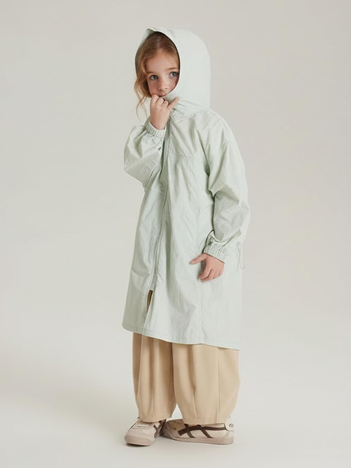 2026 Premium Girls Raincoat, Hooded Lightweight Jacket with UV Protection, Long Zip-Up Windbreaker