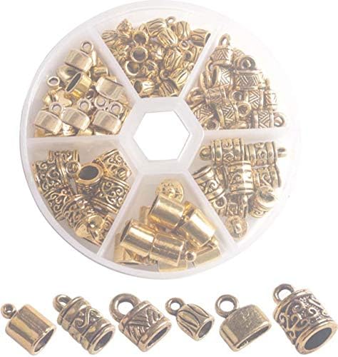 ChangJin One Box of 100PCS Antiqued Gold Metal Cord End Caps for Jewelry Making Leather Art