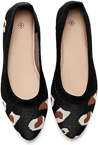 Women's Flats Shoes Pointed Toe Flats Comfortable Slip on Shoes Flat Dress Shoes Black Ballet Flats for Women(Leopard.us9)