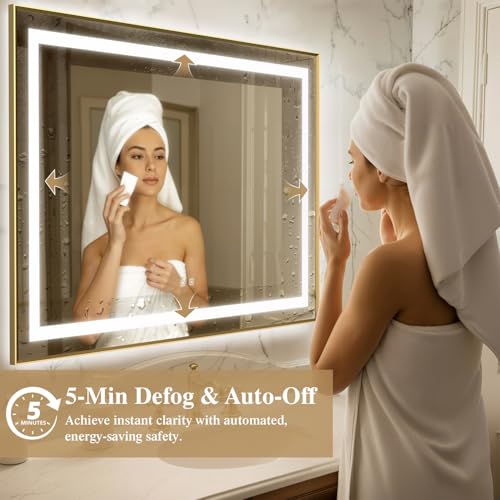 SHUAFA 40X36 Inch LED Bathroom Mirror with Lights, Gold Frame Frontlit+ Backlit Bathroom Vanity Mirror for Wall, Ultra-Clear Tempered Glass, Shatter-Proof, Anti-Fog and Memory Function, ETL Listed by SHUAFA - Used condition - Image 5
