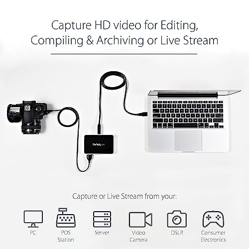 Image of StarTech HDMI Video Capture Device, 1080p, 60fps, TAA (USB3HDCAP) | With HDMI DVI VGA, 60fps Capture Card, USB Video Recorder