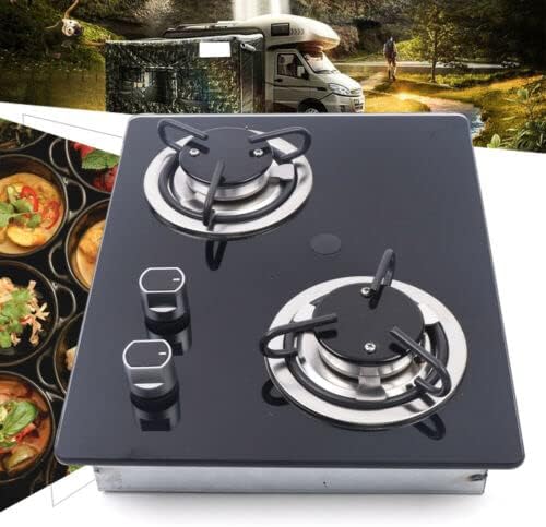 15" Tempered Glass Panel Built-in LPG Gas Stove - Portable Dual Fuel Countertop for RV, Camper, Caravan, Outdoor, Apartment (2 Burners)