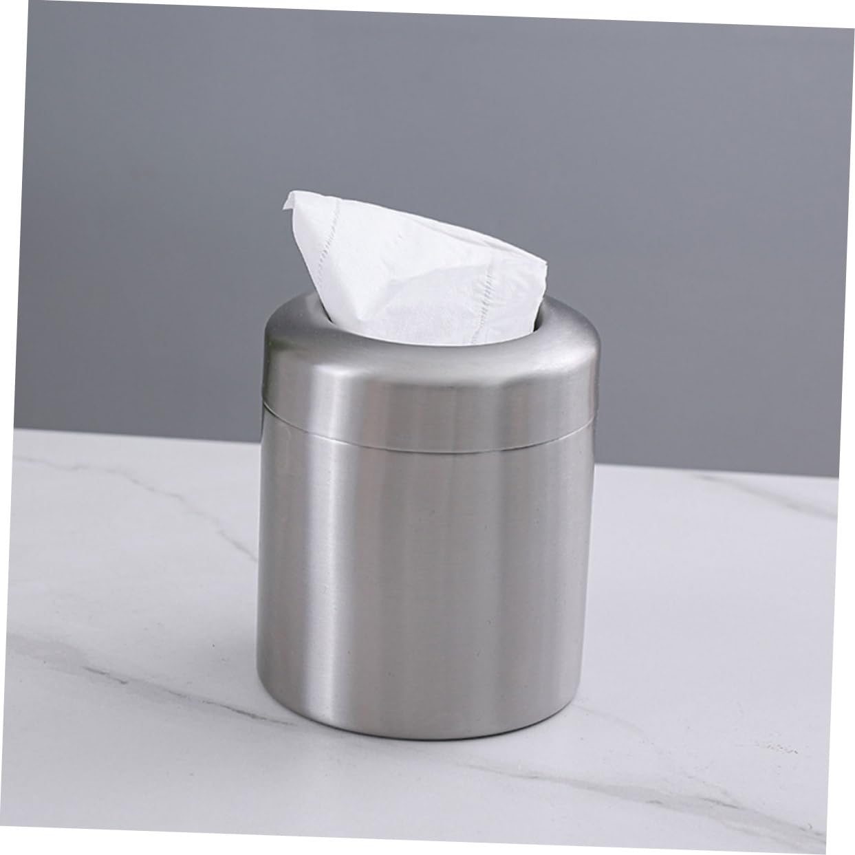 Poubelle en Acier Inoxydable 1, 5 L Argenté, Mini Corbeille de Bureau | Finition Brossée, Ouverture Pratique, Format Compact pour Table, Chambre, Salle de Bain ou Voiture