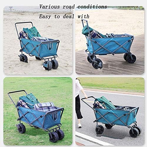 Collapsible Wagon Cart with Wheels Foldable Folding Wagons Carts Silent Universal Wheels,Garden Trolley, Folding Wagon Utility Trolley Outdoor Cart Camping Cart with Lining for Camping Garde