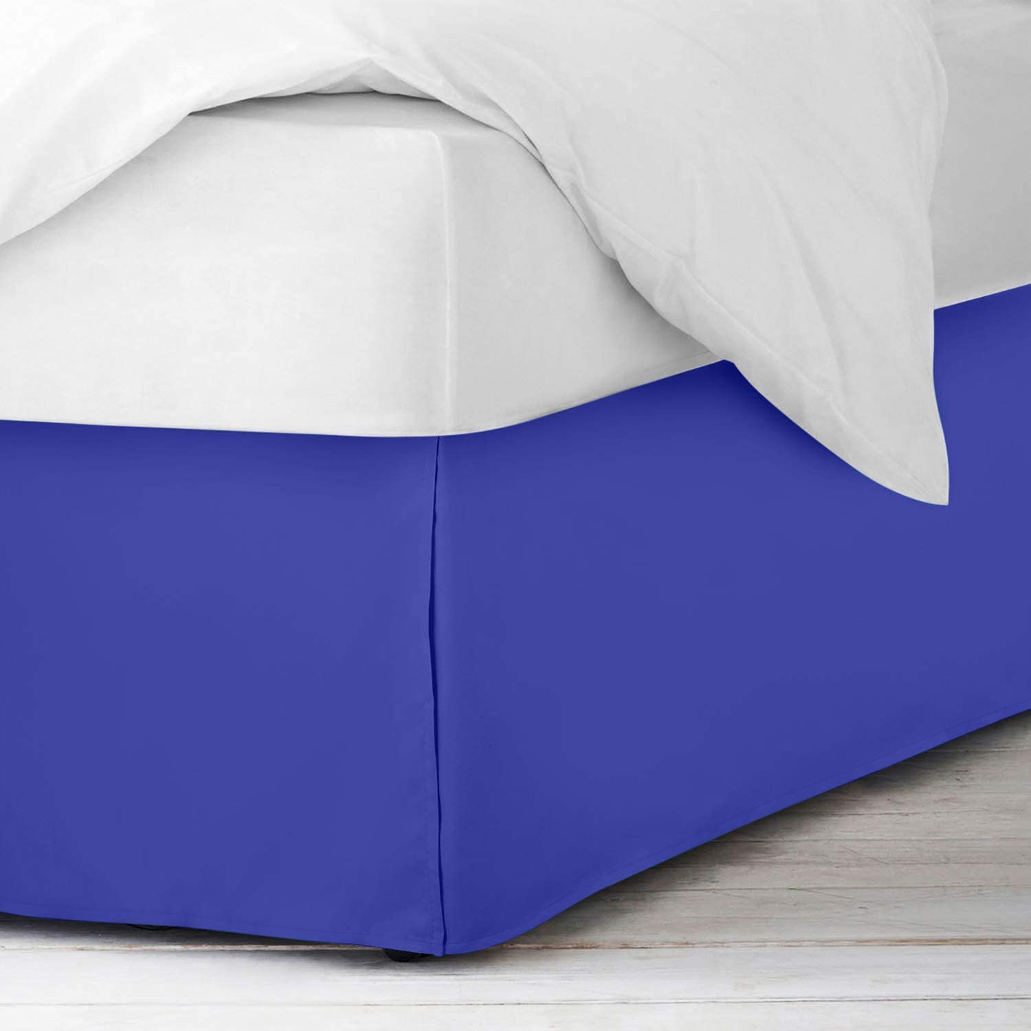 Bed Skirt with Pleated 100% Microfiber, Bed Base Frame Cover Valances, 3 Sided Fabric Base (34cm Drop) Tailored Finish Bed Skirt - Royal Blue Solid,Emperor Size 200 x 200 Cm.