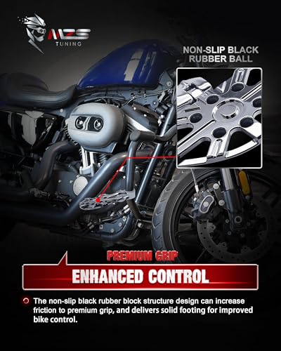 Image of MZS Motorcycle Highway Pegs, 1.25 inch Short Angled Adjustable Wide Foot Peg Chrome Compatible with Softail Sportster Electra Road King Street Glide Vulcan VTX V Star Boulevard for 1 1 /4 Engine Guards Bar