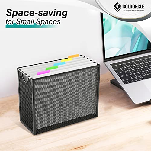 Goldorcle Hanging File Organizer, Letter-Size File Holder Filing Box With 5 Hanging Folders, Metal Mesh Desk File Folder Storage(No Assembly Required) #TOP4