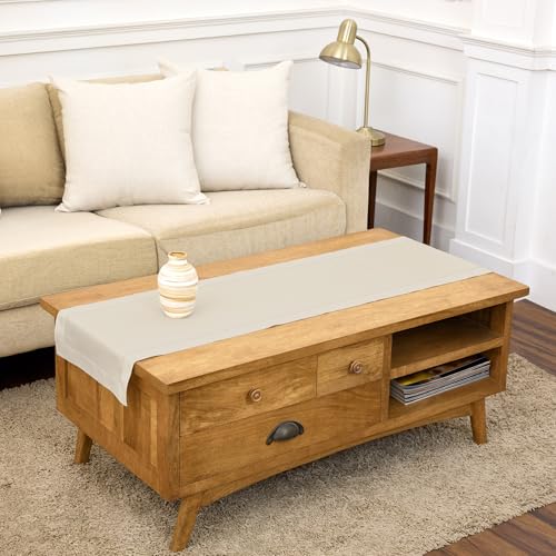 Solino Home Linen Hemstitch Table Runner 60 Inches - Cotton Linen Small Table Runner 14 x 60 Inch Ideal for Dresser and Coffee Tables - Spring, Summer by Solino Home - Used condition - US$15.99