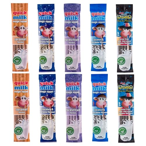 QUICK MILK - MIX 10 (Caramel+Coconut&Chocolate+Forest Fruit+Chocolate&Banana+Wizard) 10 Packung - 50 Halme - Dekond