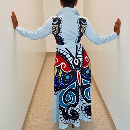 Aro Lora Women's African Print Long Sleeve Button Down Dashiki Maxi Dress Long Shirt Dress Xx-Large White #TOP4