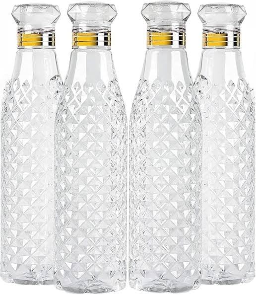 Image of Plastic Fridge Water Bottle - Crystal Diamond Cap Water Bottles for Kitchen, Home, Office, School, and Travel Set of (4)