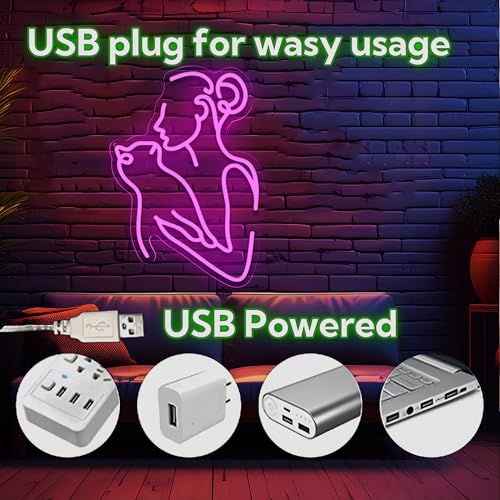 Image of Cat Girl Neon Sign Cat Woman Neon Light Cat Lady LED Neon Sign for Pet Room Wall Decor Dimmable Animal LED Neon Light for Nursery Wall Art Cat Lover Gift 11.8 * 16.5IN