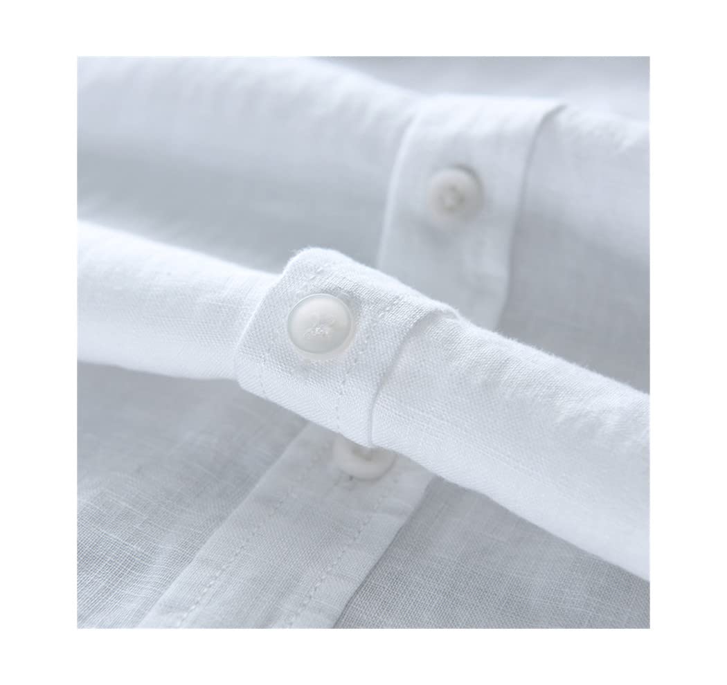 Italia estilo 100% lino camisa de manga larga, hombres casual sólido blanco camisas, rosa, M