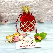 LOVENSPIRE Varalakshmi Vratham Gift Hamper Navaratri Vratha Hindu Religious Teej Karva Chauth Sankranti Pooja Housewarming Return Gifts - Velvel Potli Bags Haldi Kumkum Packet & Holder Bindi Packs