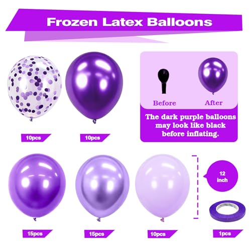 Image of Bezente Purple Chrome Confetti Lavender Lilac Balloons Kit 60pcs 12-in