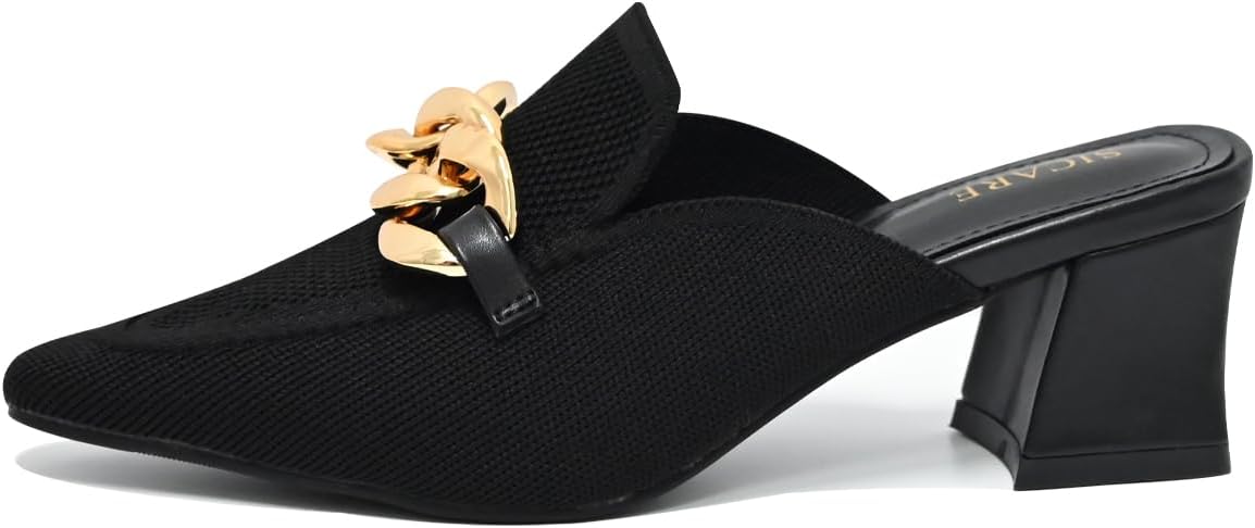 Heeled Mules for Women Closed Toe Chunky Heels Mules Knit Stretchy Pointed Toe Heels Sandals Comfortable Slip On Dress Pumps Sandals Slides for Business and Daily Wear - Image 8