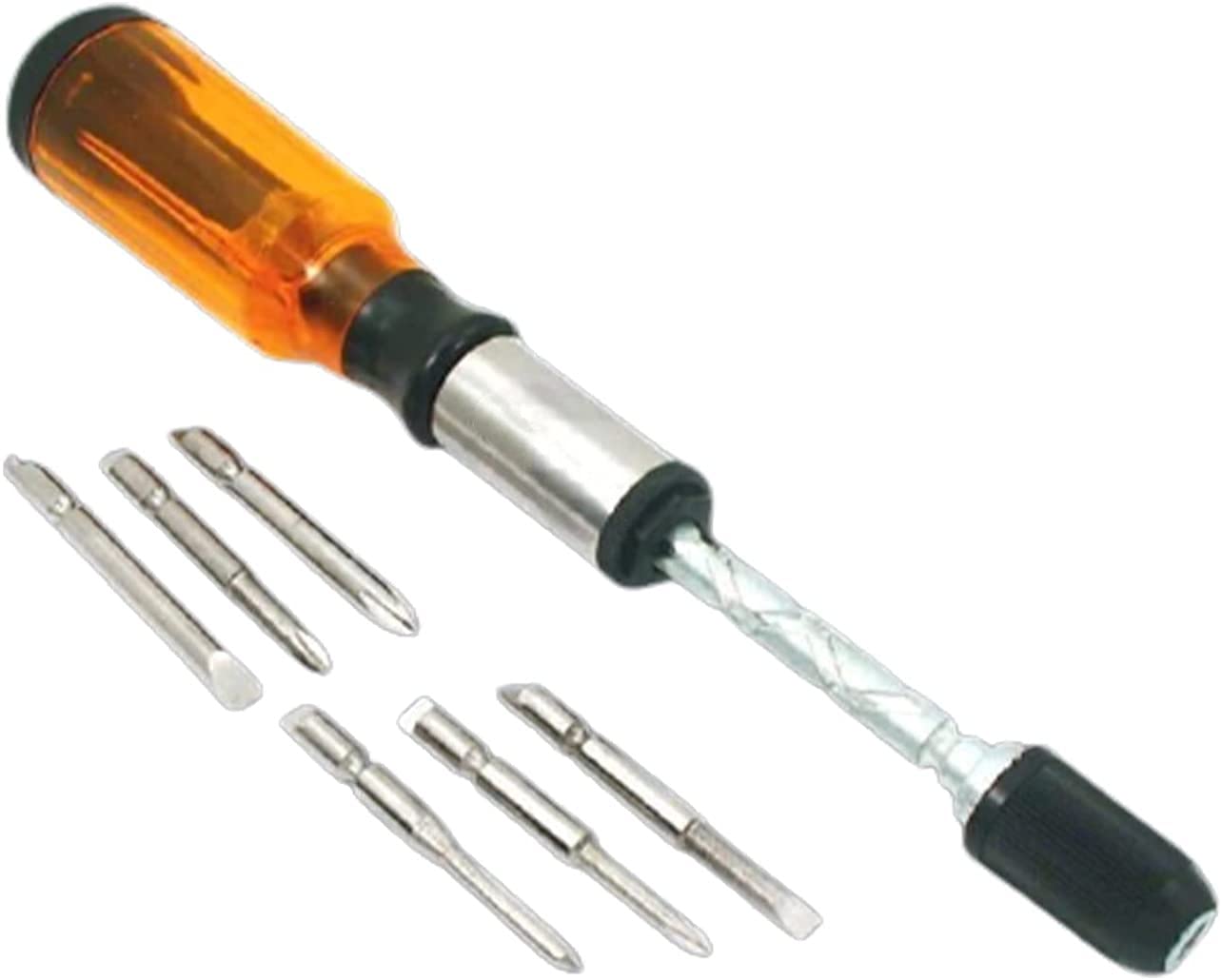 Push Pull Ratchet Screwdriver,Semi Automatic Spiral Ratchet Screwdriver Set,Multi Screwdriver Ratcheting,with 5 Screwdriver Heads,Adjustable Screwdriver,Push-on Design (Plastic Handle)