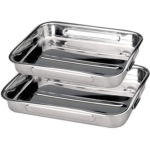 MGE - Braadpan - Inklapbare Handgrepen - Rechthoekige Ovenschaal met Handgrepen - Roestvrij Staal - Set van 2 - 30 en 35 cm
