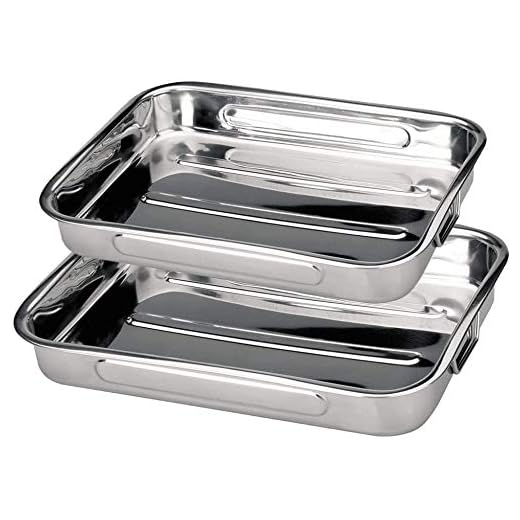 MGE - Braadpan - Inklapbare Handgrepen - Rechthoekige Ovenschaal met Handgrepen - Roestvrij Staal - Set van 2 - 30 en 35 cm