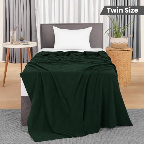 Utopia Bedding Forest Green 100% Cotton Blanket [Twin Size - 90x72 Inch] 350GSM Lightweight, Soft and Breathable Thermal Blanket for All Seasons