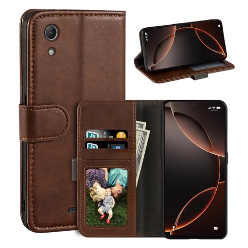UOGNADGD Étui en Cuir à Rabat Compatible avec Wiko Lenny 4 Portefeuille avec Porte-Cartes, Fermeture Magnétique, Pied Intégré, RFID Antichoc (Marron...