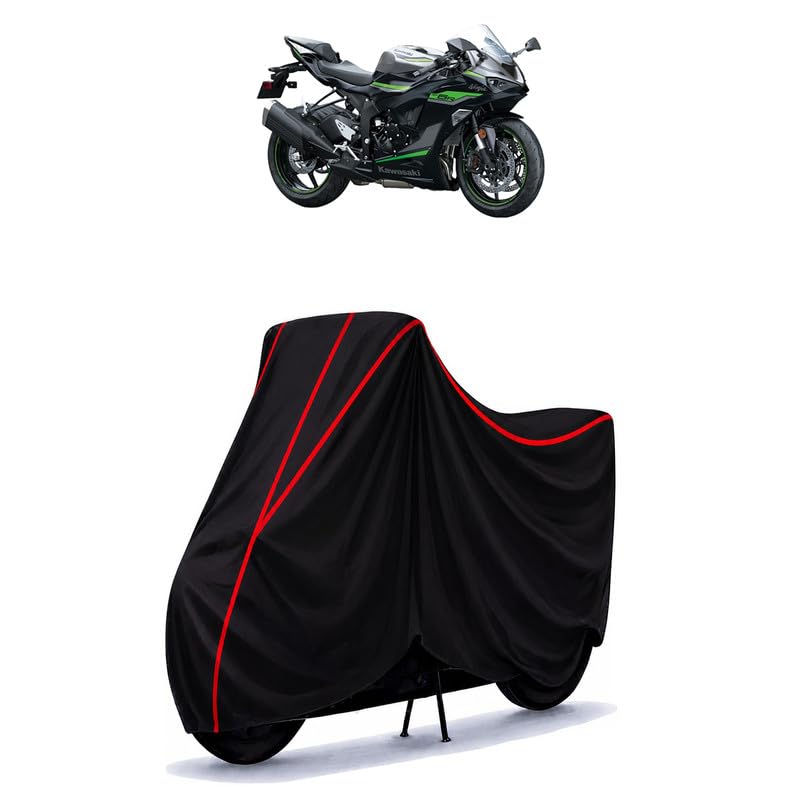 Image of Ninja ZX-6R Water Resistant Bike Cover for All Motorcycles & Rain | Heavy Duty Taffeta Fabric | UV Protection, Dustproof, Scratchproof | All Weather Two Wheeler Body Cover with Elastic Bottom