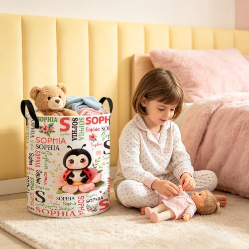 Image of Custom Ladybug Laundry Hamper, Personalized Laundry Basket with Name, Customized Dirty Clothes Basket for Clothes Toy Bathroom Bedroom Storage,S-16.5 inchX 13.8 inch