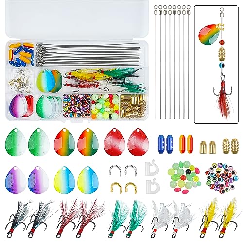 Spinner Making Kit,255pcs Walleye Rig Fishing Lure Making Kit Hammered Colorado Blades Walleye Spinner Crawler Harness Fishing Clevises Eye Beads Bass Trout Lure with Fishing Gift Box