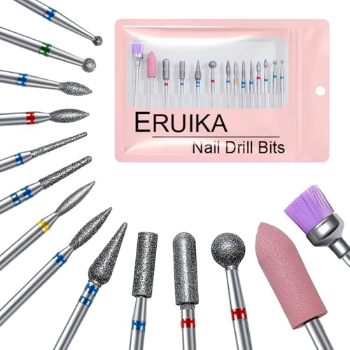 ERUIKA 14pcs Nail Drill Bits Set, Professional Rotary Burrs Diamond Cuticle Remover Bits Kit...