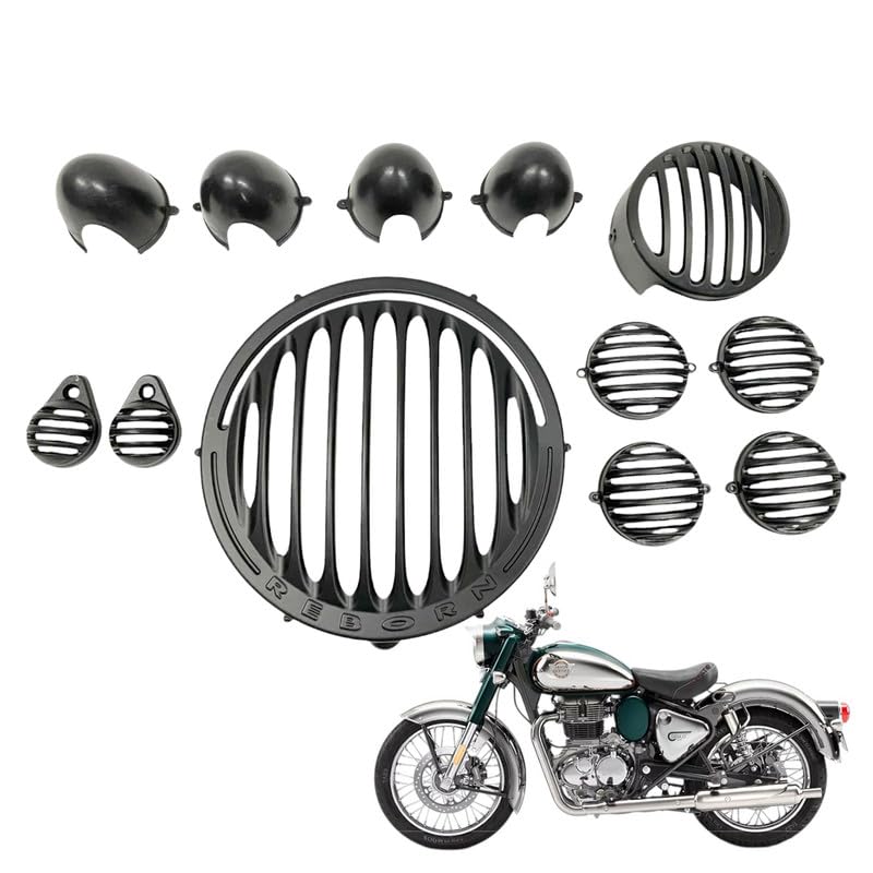 Dhe Best Bike Top1 Head Light Grill/Jali + Indicator Grill + Indicator Cap +Tail Light Grill and Headlight LED Indicator Grill 2024 Onwards Set of 12 Compatible with RE Reborn Classic 350-picture-29
