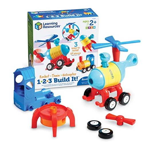 Learning Resources 1-2-3 Build It! Rocket-Train-Helicopter - 17 Pieces, Ages 2+ Toddler Learning Toys, Encourages Creative Thinking, Toddler Building Toy, STEM Toys, Early Engineering Toys
