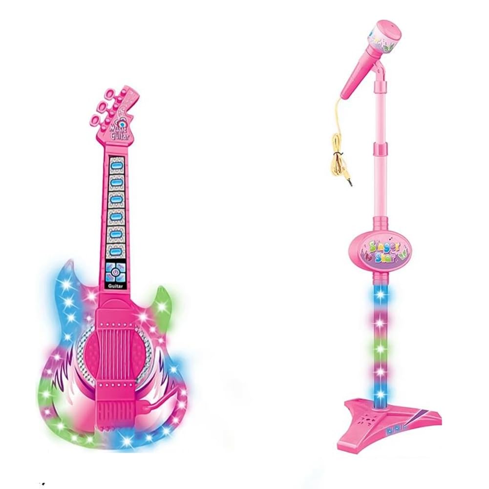 Chitarra Elettrica con Microfono Giocattolo Musicale Educativo con Luci Colorate e Suoni