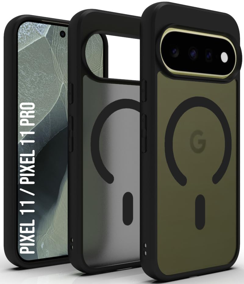 Image of RIGGEAR Shockproof Sleek Hybrid Armor Magnetic Back Cover Case Compatible with MagSafe Accessories for Google Pixel 11 / Pixel 11 Pro (Smoke Black Matte PC + Black TPU Bumper)