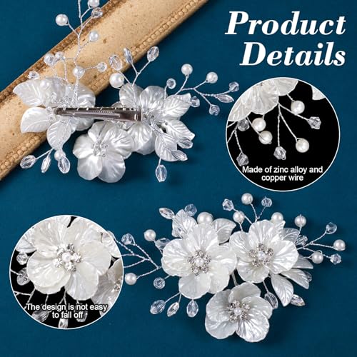 Pinzas para cabello con flores y perlas, 2 piezas miniatura 3