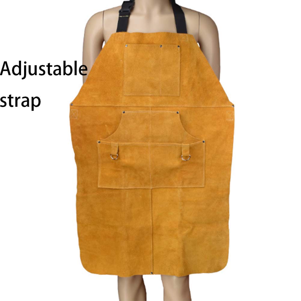 Grembiule per utensili, grembiule da lavoro per saldatura in pelle per lavori pesanti, unisex per meccanico (giallo)