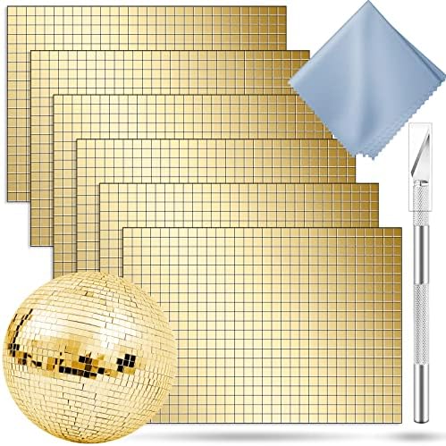 Biutityer 3600 Pieces Self-Adhesive Mirrors Mosaic Tiles,Mini Mirrors Mosaic Tiles Sticker for Craft Square Glass Tiles,Disco Glass Tiles Decorations Making, 5×5mm(Gold)…