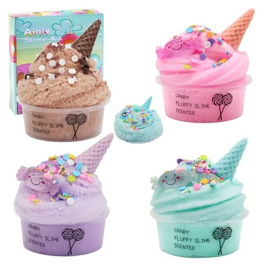 Ainiv Mini Slime Fluffy kit pour Enfants, 4 Pièces Butter Slime avec Breloques de Mini Slime,Cotillons de Slime Parfumés,Jouet de Mastic Anti-Stress de Bricolage pour Filles et Garçons