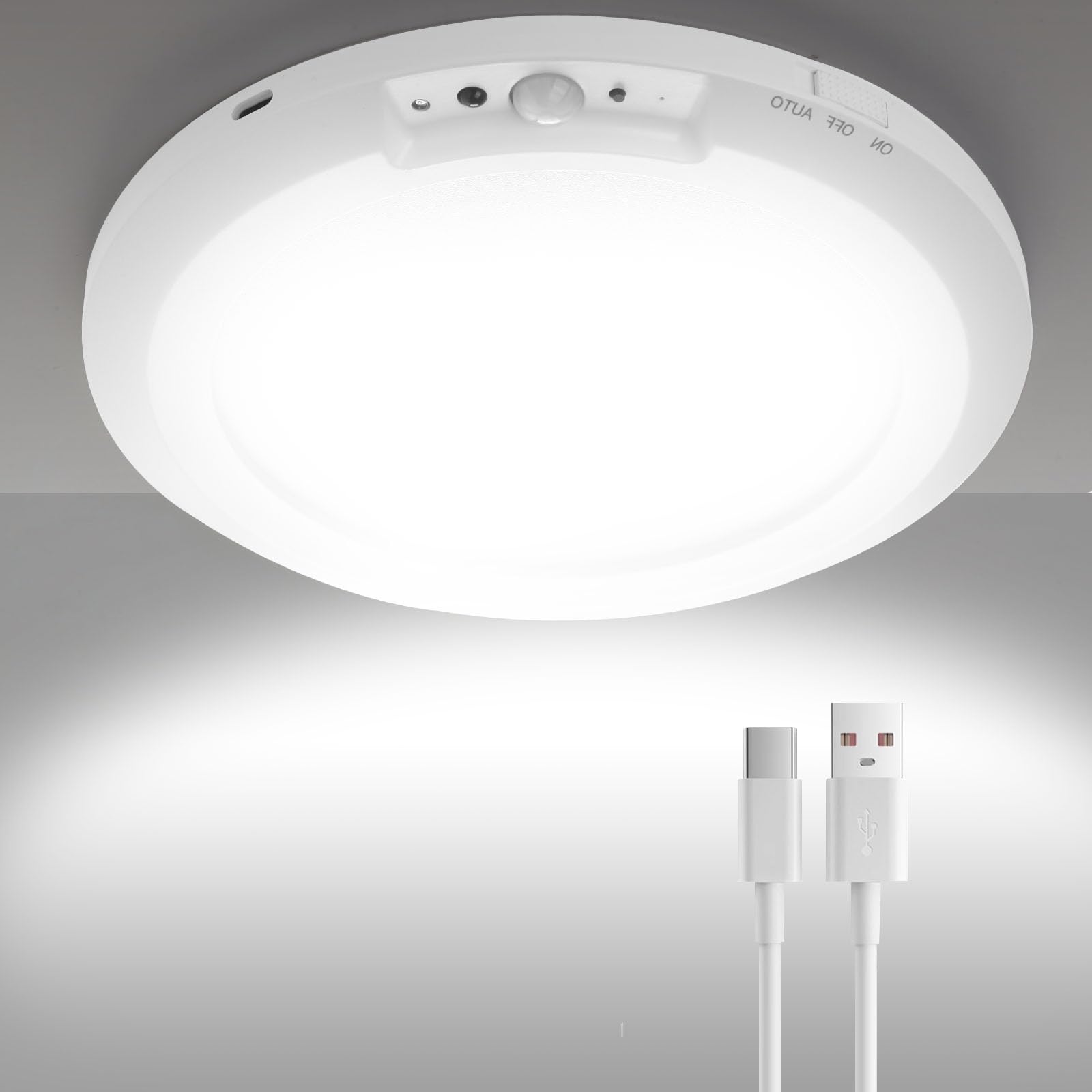 Rechargeable Motion Sensor Light with Remote - Magnetic Wireless Ceiling/Wall Lights,3 Dimmable Color Temperatures 10000mAh Battery Powered Pir Lights for Shed Loft Bathroom Garage cet 400LM (5V2A)