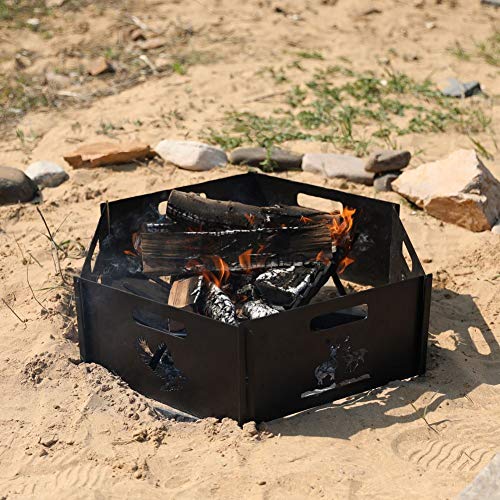 Inno Stage 28" Heavy Duty Steel Firepit Ring For Outdoor Camping Living Round Wilderness-Deer,Wood Burning With Portable Carrying Bag, Thick Metal Fire Pit For Outside Patio, Backyard, Camping,Bonfire #TOP7