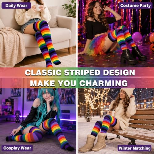 Image of Black and White Striped Arm Leg Warmers Sleeves Set Rainbow Socks Knee High Fingerless Gloves Hand Thigh Warm