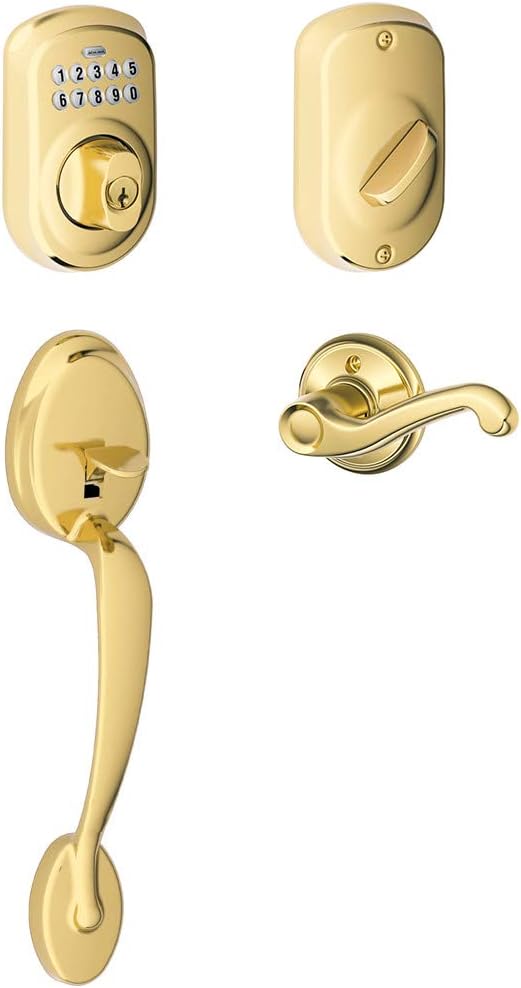 Schlage FE365PLY505FLALH Schlage FE365-PLY-FLA-LH Left Handed Plymouth Electronic Handleset with Flair Lever