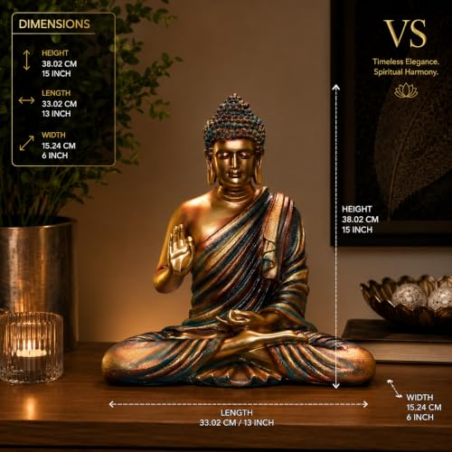 Image of Vastu ajja Meditating Gautam Buddha Statue for Home Decor | Resin Lord Buddha Figurine Idol Showpiece Murti for Living Room, Office & Meditation Room| Spiritual Decorative Gift Item (15 Inch / 38 cm)