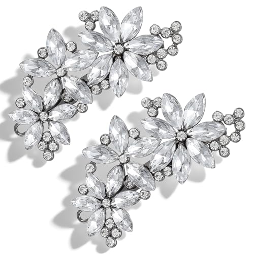 Nogeqi 2 Pcs Rhinestone Hair Clips Silver Hair Clips Crystal Fancy Hair Clip for Women Sparkly Rhinestone Barrettes for Women Bridal Hair Accessories for Women Wedding Prom
