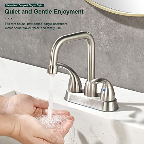 Heisok Bathroom Sink Faucet,Modern Commercial 2 Handle Bathroom Faucets For Sink 3 Hole, High-Arc 4 Inch Centerset Lavatory Faucets Bathroom Sink With Pop-Up Drain & Water Hoses,Brushed Nickel #TOP6