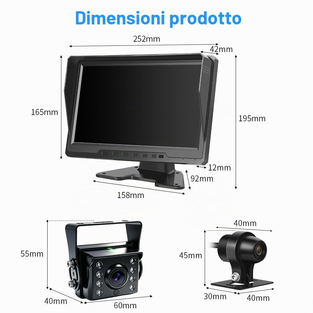 VSYSTO 4CH HD 1080P Camion Dash Cam, 10.1 '' Monitor Veicolo Backup Camera per Semi Trailer Van Trattore RV, Front & Sides & Rear Cam, GPS, Lente di Visione Notturna Infrarossa, Sensore di Temperatura